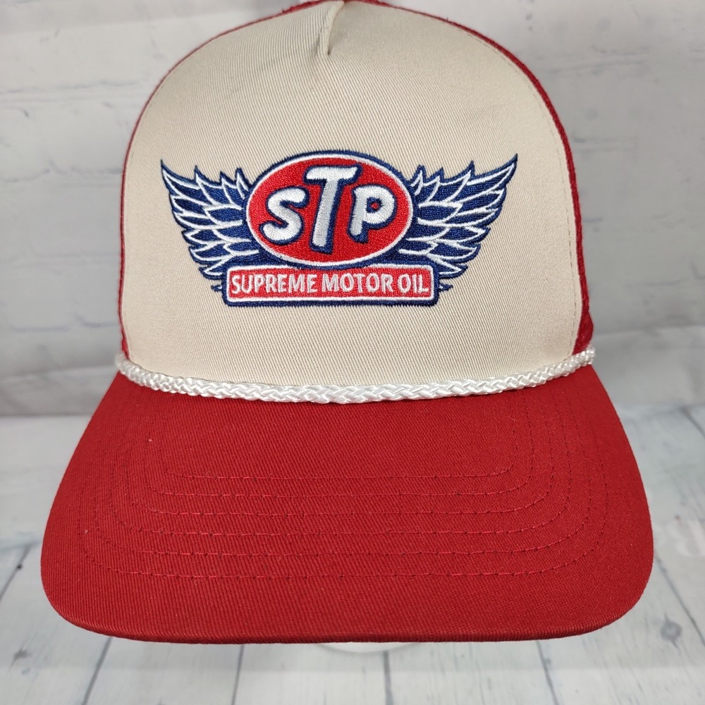 Men's Cap STP Supreme Motor Oil Trucker Hat By H3 Headwear Red White Blue